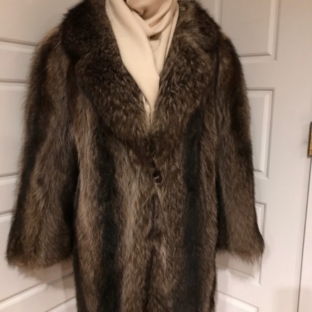 3/4 ridiculously soft raccoon jacket from Macy’s